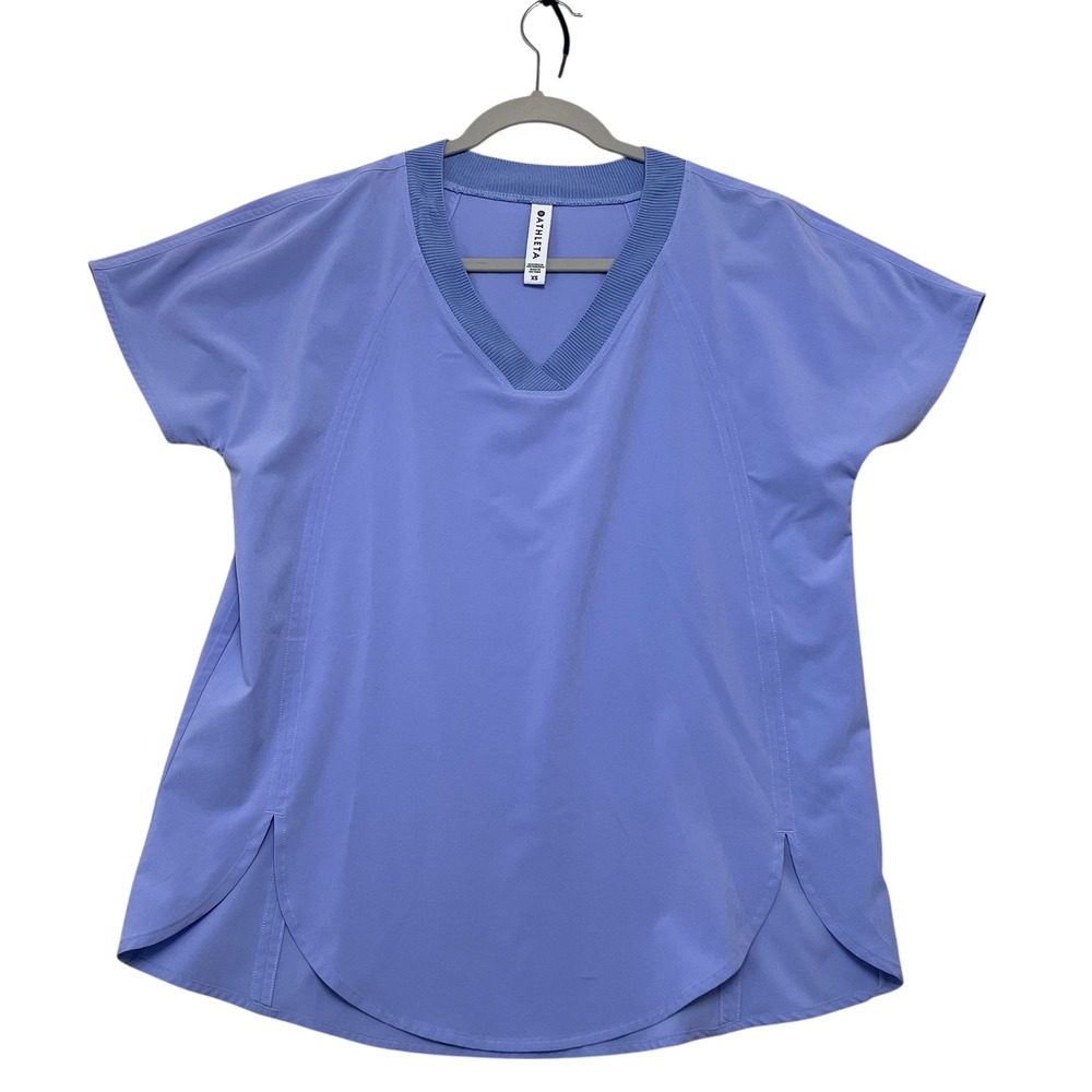 Athleta Womens XS Periwinkle Blue‎ Ribbed V-Neck Short Sleeve Athletic Top Tee